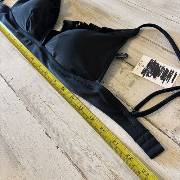 NWT J. Crew Size XS Ruffle French Bikini Top Black Spaghetti Strap Triangle Swim - Picture 7 of 12